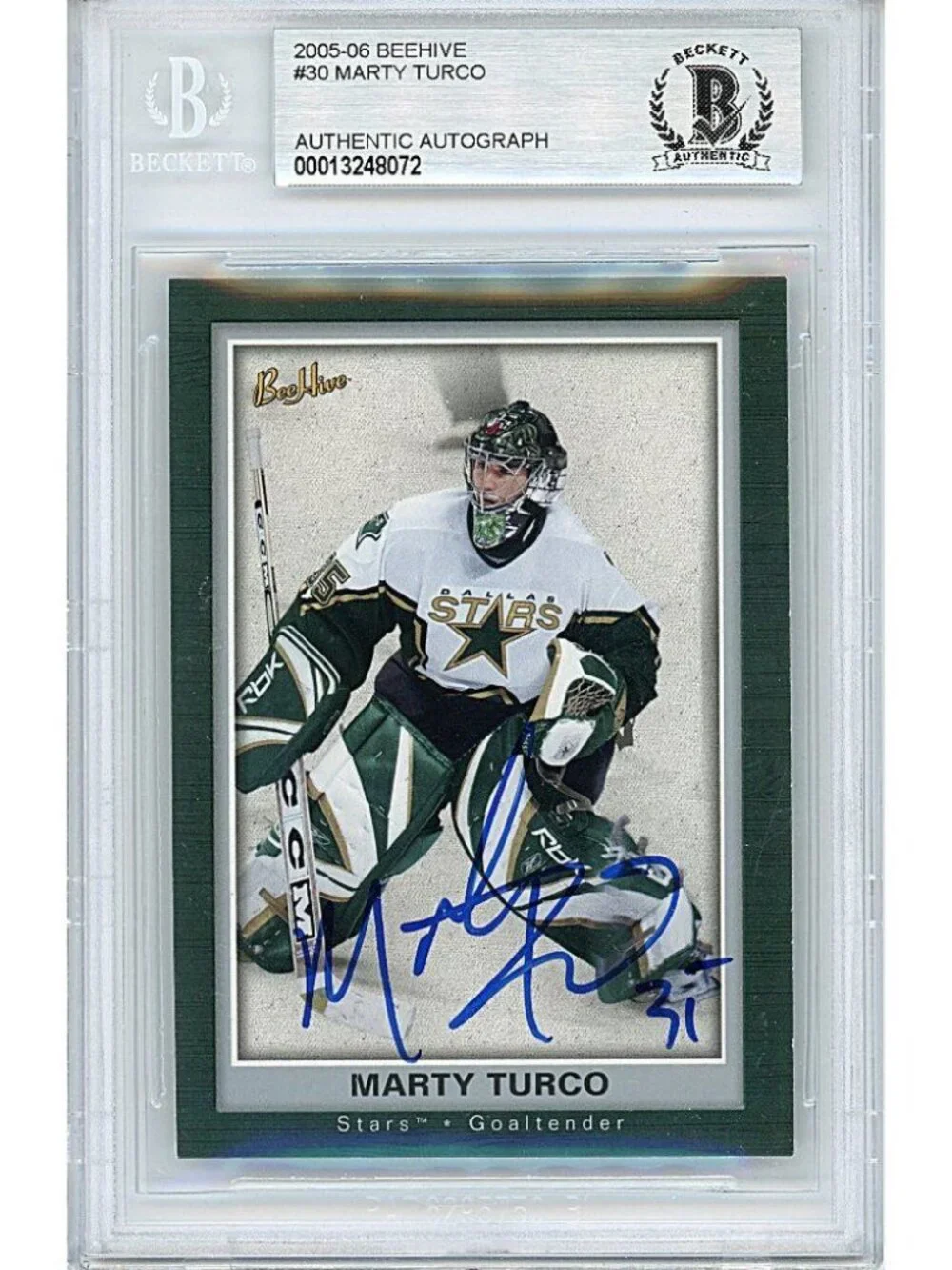 Marty Turco Signed Stars 2005-06 Beehive Hockey Card Beckett BAS Autograph Slab